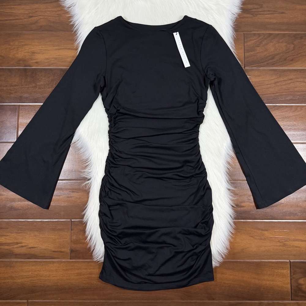 Susana Monaco Women's Size Medium Black Ruched Flare Sleeve Body Con Dress